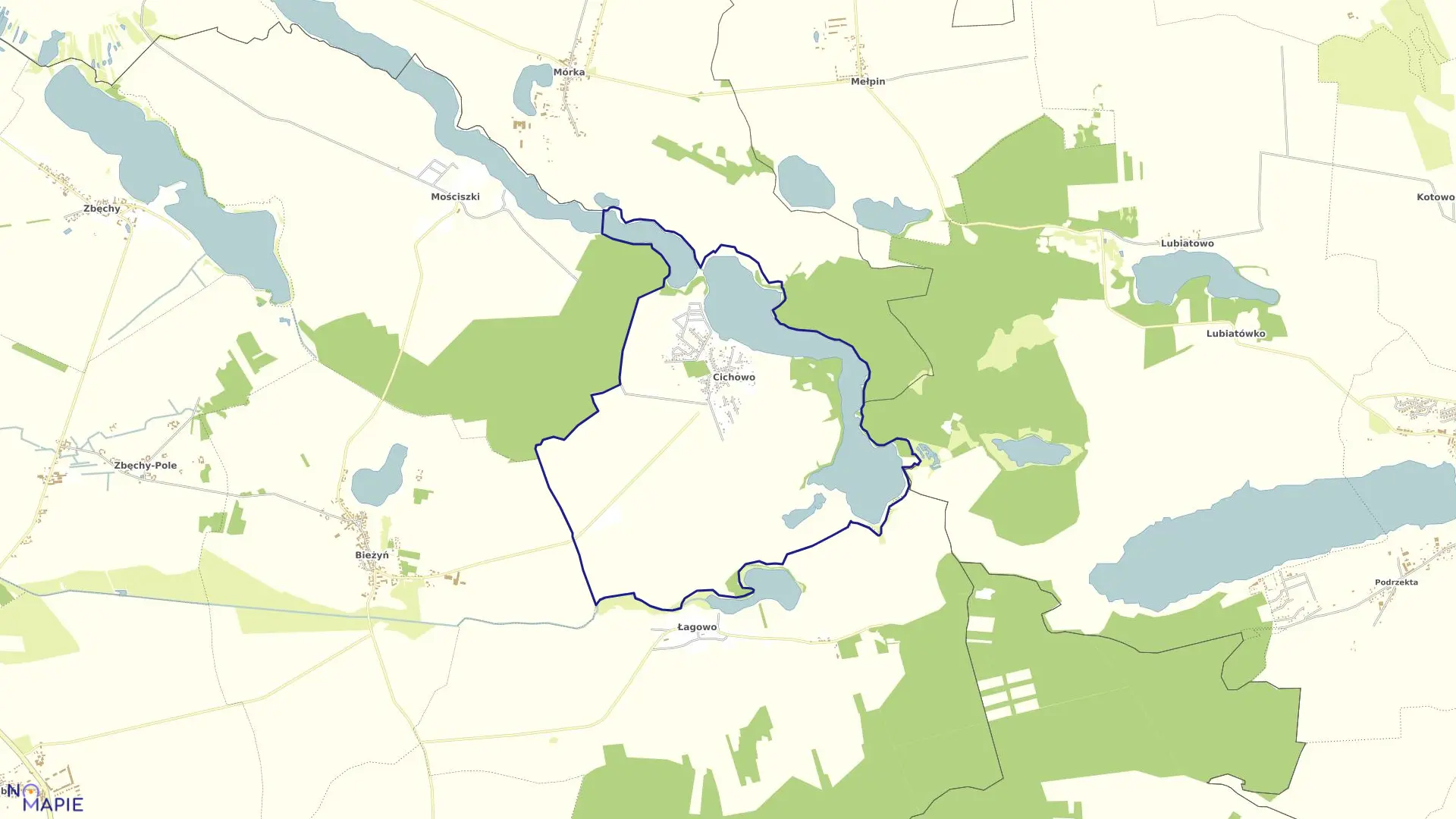 Mapa obrębu CICHOWO w gminie Krzywiń
