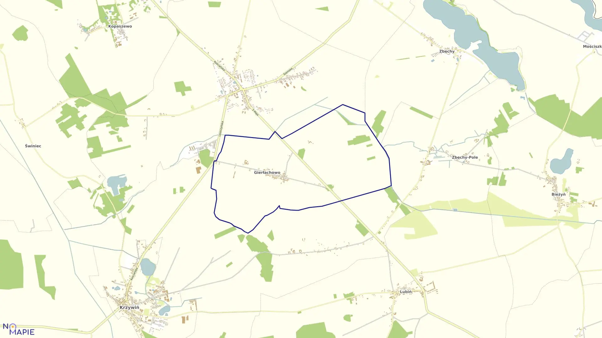 Mapa obrębu GIERŁACHOWO w gminie Krzywiń