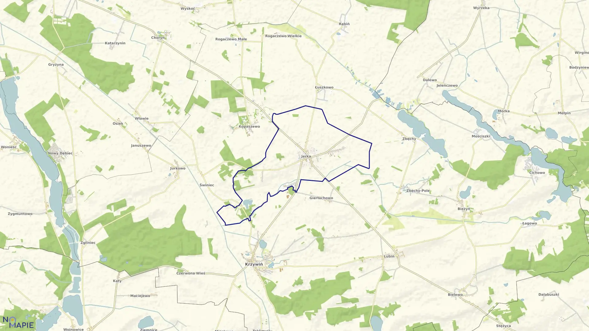 Mapa obrębu JERKA w gminie Krzywiń