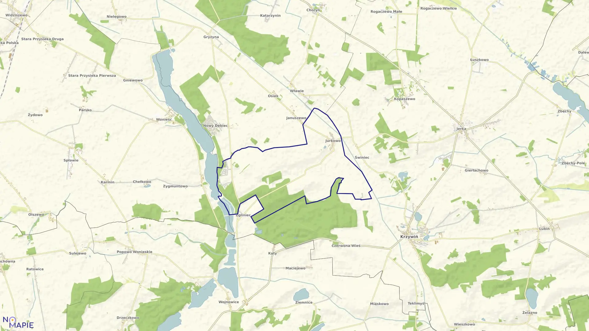 Mapa obrębu JURKOWO w gminie Krzywiń