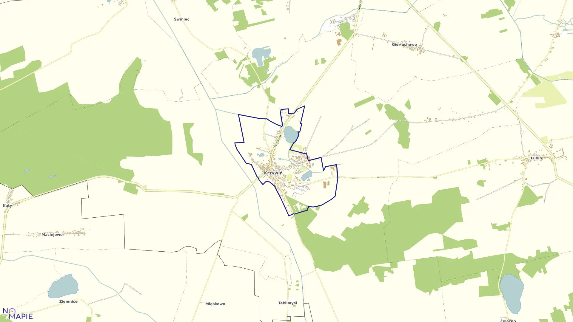 Mapa obrębu KRZYWIŃ w gminie Krzywiń