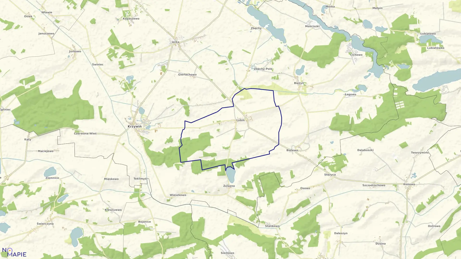 Mapa obrębu LUBIŃ w gminie Krzywiń